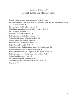 Contents of Chapter 9 Messiah Yeshua, God's Passover Lamb