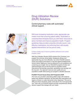 Drug Utilization Review (DUR) Solutions