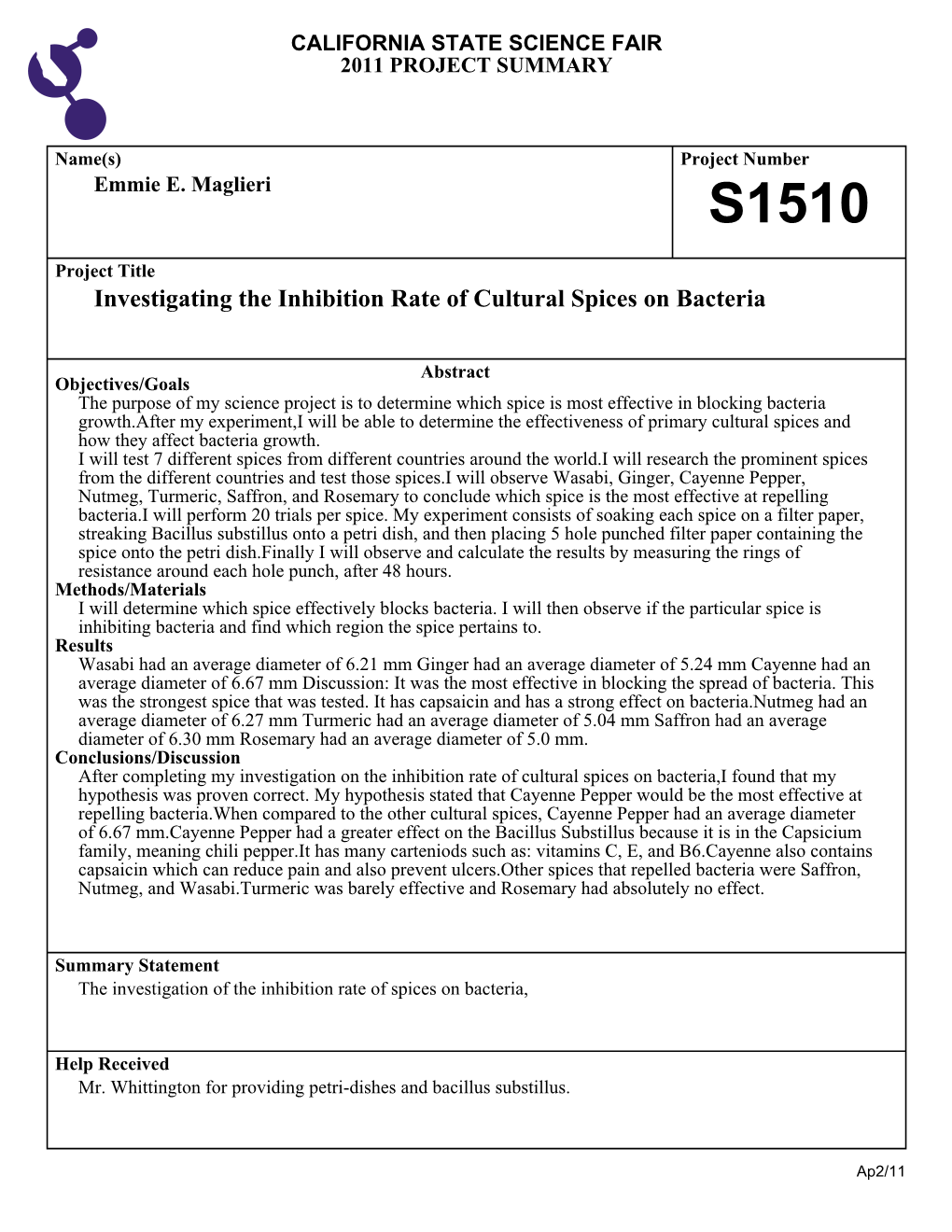 Investigating the Inhibition Rate of Cultural Spices on Bacteria