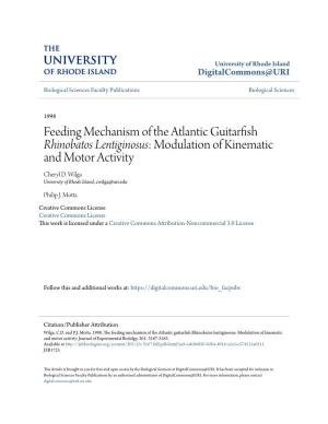 Feeding Mechanism of the Atlantic Guitarfish Rhinobatos Lentiginosus: Modulation of Kinematic and Motor Activity Cheryl D