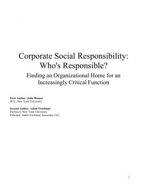 Corporate Social Responsibility: Who's Responsible?