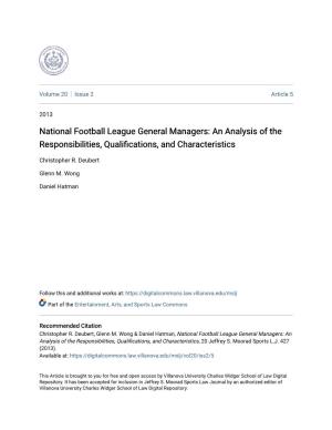 National Football League General Managers: an Analysis of the Responsibilities, Qualifications, and Characteristics