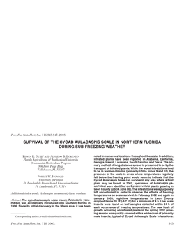 Survival of the Cycad Aulacaspis Scale in Northern Florida During Sub-Freezing Weather