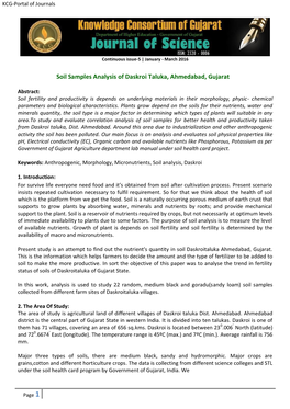 Soil Samples Analysis of Daskroi Taluka, Ahmedabad, Gujarat