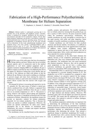 Fabrication of a High-Performance Polyetherimide Membrane for Helium Separation Y