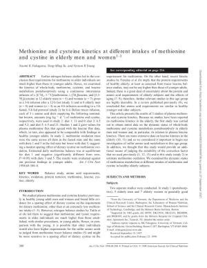 Methionine and Cysteine Kinetics at Different Intakes of Methionine and Cystine in Elderly Men and Women1–3