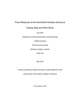 Force Measures at the Hand-Stick Interface During Ice Hockey Slap