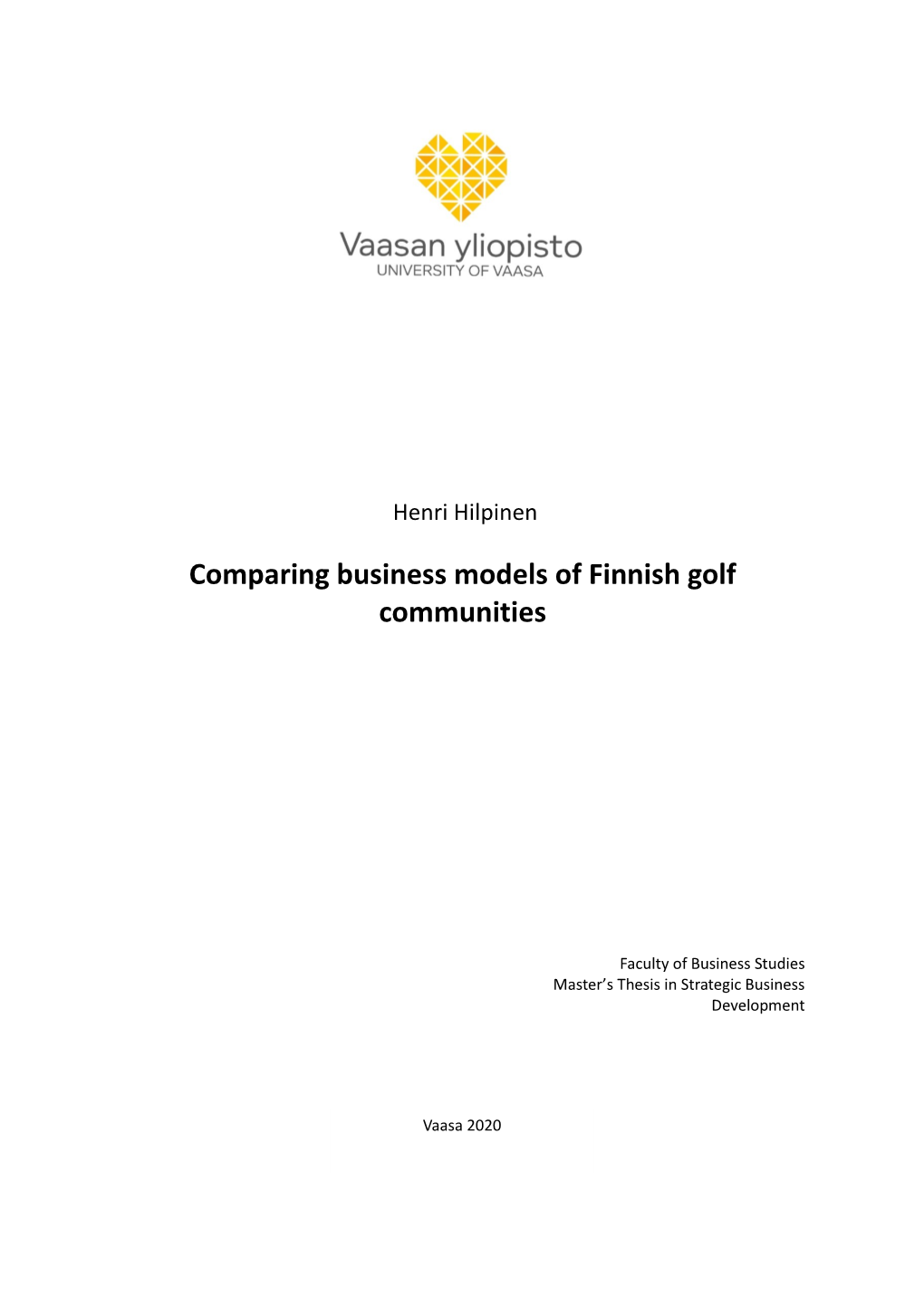 Comparing Business Models of Finnish Golf Communities