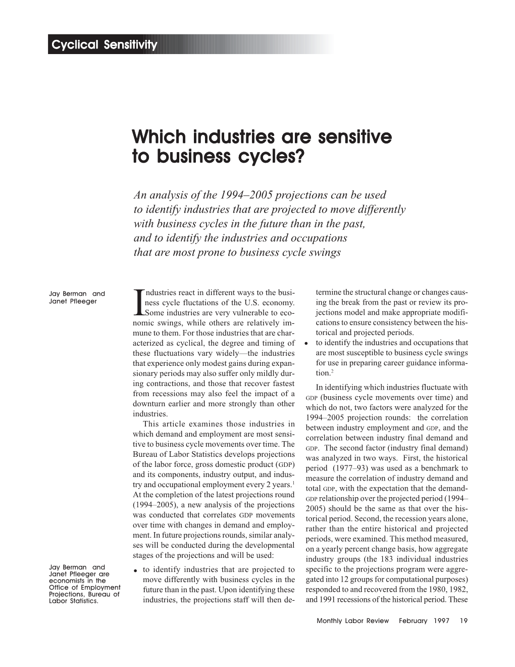 Which Industries Are Sensitive to Business Cycles?