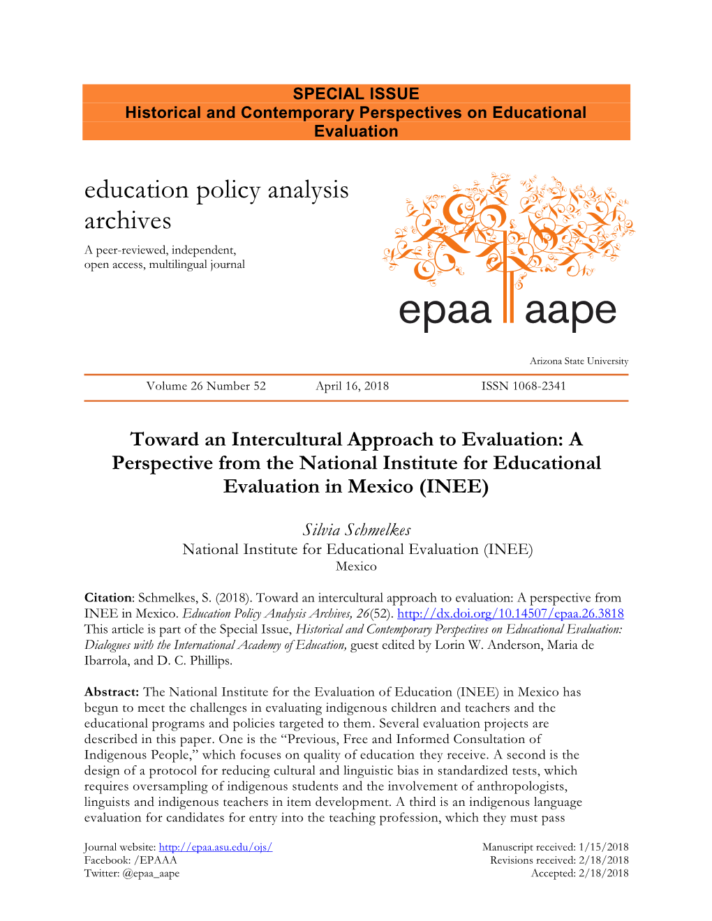 Toward an Intercultural Approach to Evaluation: a Perspective from the National Institute for Educational Evaluation in Mexico (INEE)