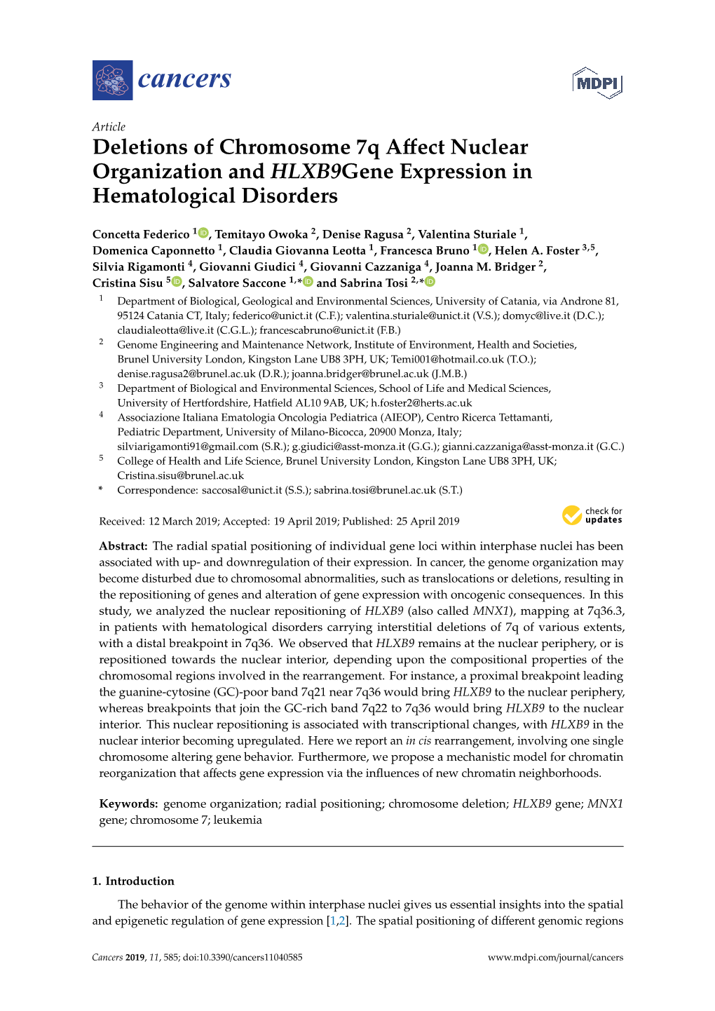 Deletions of Chromosome 7Q Affect Nuclear Organization And