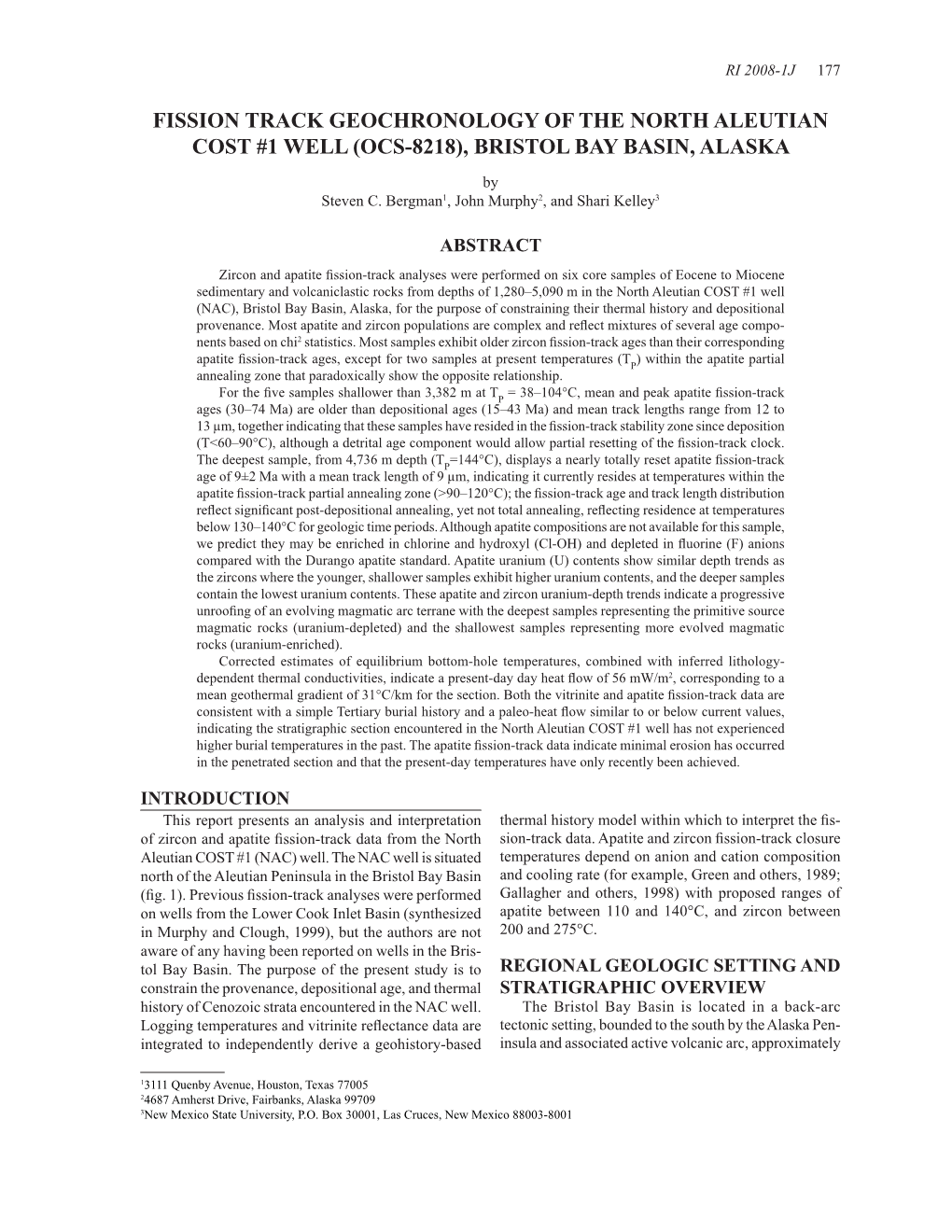 Fission Track Geochronology of the North Aleutian Cost #1 Well (Ocs-8218), Bristol Bay Basin, Alaska