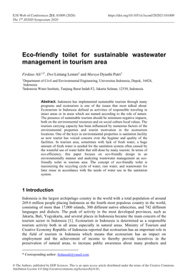 Eco-Friendly Toilet for Sustainable Wastewater Management in Tourism Area