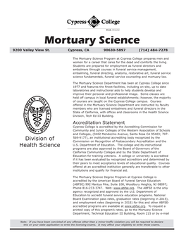 Mortuary Science 9200 Valley View St
