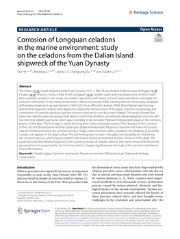 Corrosion of Longquan Celadons in the Marine Environment