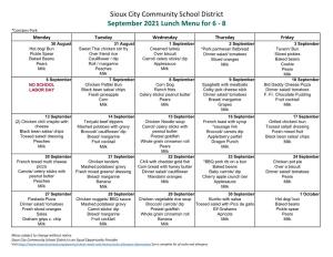 Sioux City Community School District 6-8 Lunch Menu for September 2021