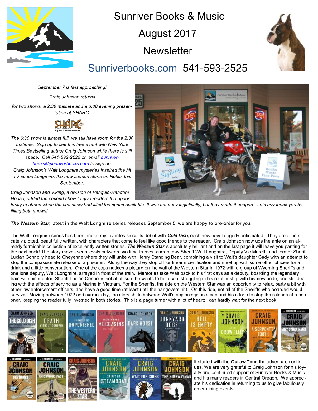 Sunriver Books & Music August 2017 Newsletter Sunriverbooks.Com 541