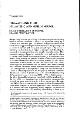 Hikayat Hang Tuah: Malay Epic and Muslim Mirror