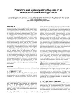 Predicting and Understanding Success in an Innovation-Based Learning Course