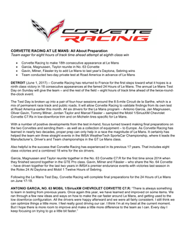 Corvette Racing Le Mans Test Day Advance