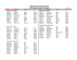 Oklahoma City Public Schools 2019 Varsity Football Schedule
