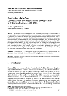 Festivities of Curfew Centralization and Mechanisms of Opposition in Ottoman Politics, 1582-1583