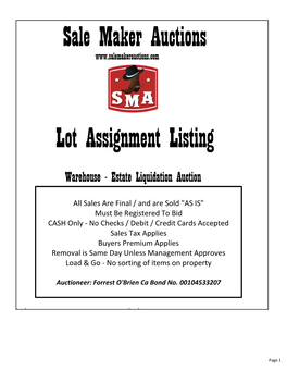 Sale Maker Auctions Lot Assignment Listing