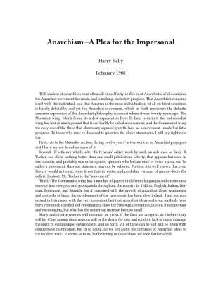 Anarchism—A Plea for the Impersonal