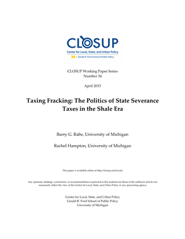 The Politics of State Severance Taxes in the Shale Era