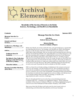 1 Newsletter of the Society of American Archivists Science