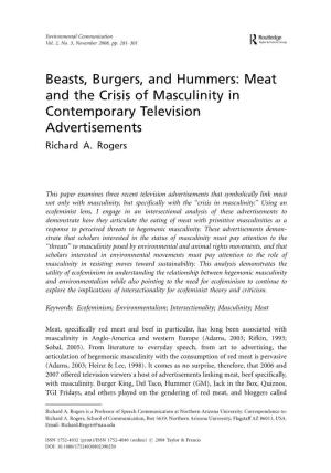 Beasts, Burgers, and Hummers: Meat and the Crisis of Masculinity in Contemporary Television Advertisements Richard A
