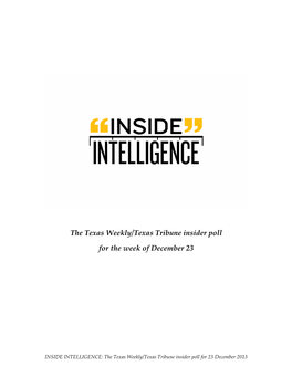 INSIDE INTELLIGENCE: the Texas Weekly/Texas Tribune Insider Poll for 23 December 2013