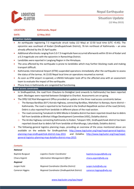 Nepal Earthquake Situation Update (12 May 2015)