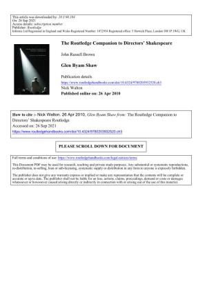 The Routledge Companion to Directors' Shakespeare Glen Byam