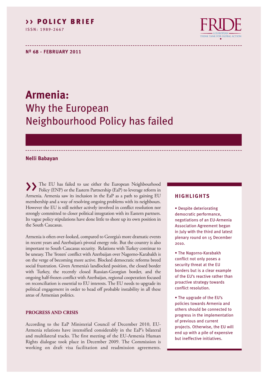 Armenia: Why the European Neighbourhood Policy Has Failed