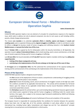 Mediterranean Operation Sophia Update: 30 September 2016