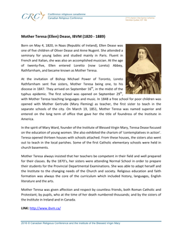 Mother Teresa (Ellen) Dease, IBVM (1820 - 1889)