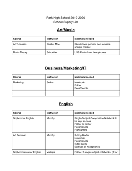 Art/Music Business/Marketing/IT English