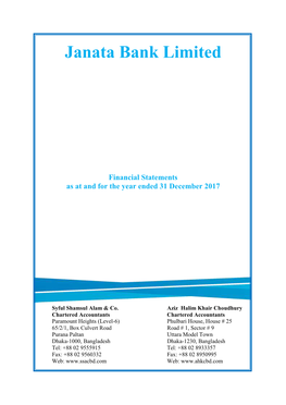 Janata Bank Limited Financial Statements As at and for the Year