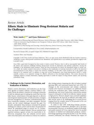 Review Article Efforts Made to Eliminate Drug-Resistant Malaria and Its Challenges