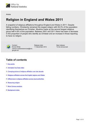 Religion in England and Wales 2011
