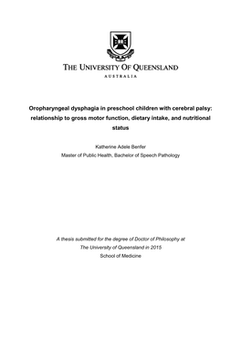 Oropharyngeal Dysphagia in Preschool Children with Cerebral Palsy: Relationship to Gross Motor Function, Dietary Intake, and Nutritional Status