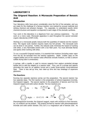 LABORATORY 9 the Grignard Reaction: a Microscale Preparation