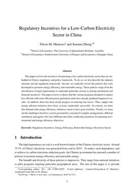 Regulatory Incentives for a Low-Carbon Electricity Sector in China