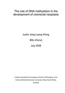 The Role of DNA Methylation in the Development of Colorectal Neoplasia