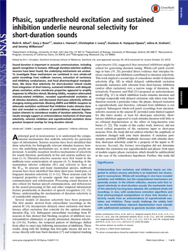 Phasic, Suprathreshold Excitation and Sustained Inhibition Underlie Neuronal Selectivity for Short-Duration Sounds