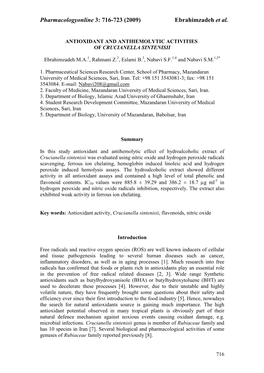 Pharmacologyonline 3: 716-723 (2009) Ebrahimzadeh Et