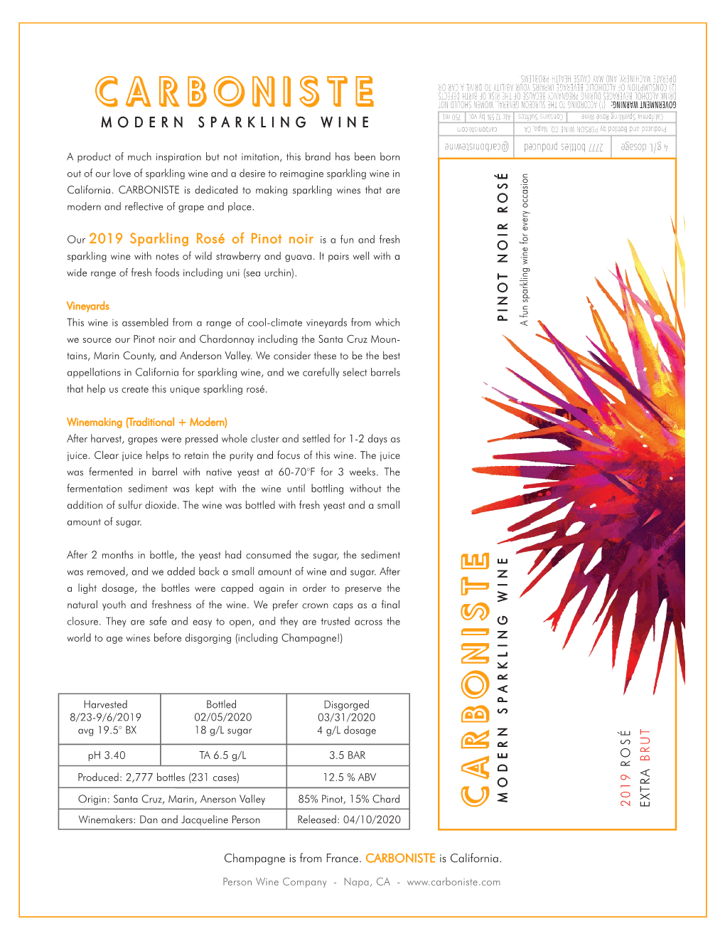 2019 Sea Urchin Sparkling Rosé of Pinot Noir