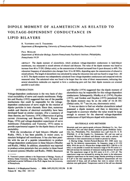 Dipole Moment of Alamethicin As Related to Voltage-Dependent Conductance in Lipid Bilayers