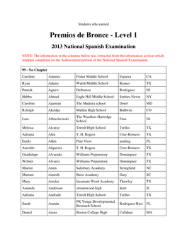 Level 1 2013 National Spanish Examination